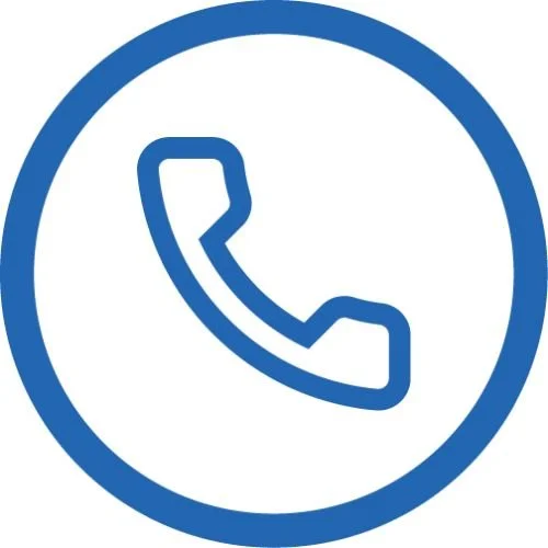 Blue phone icon inside a blue circle.