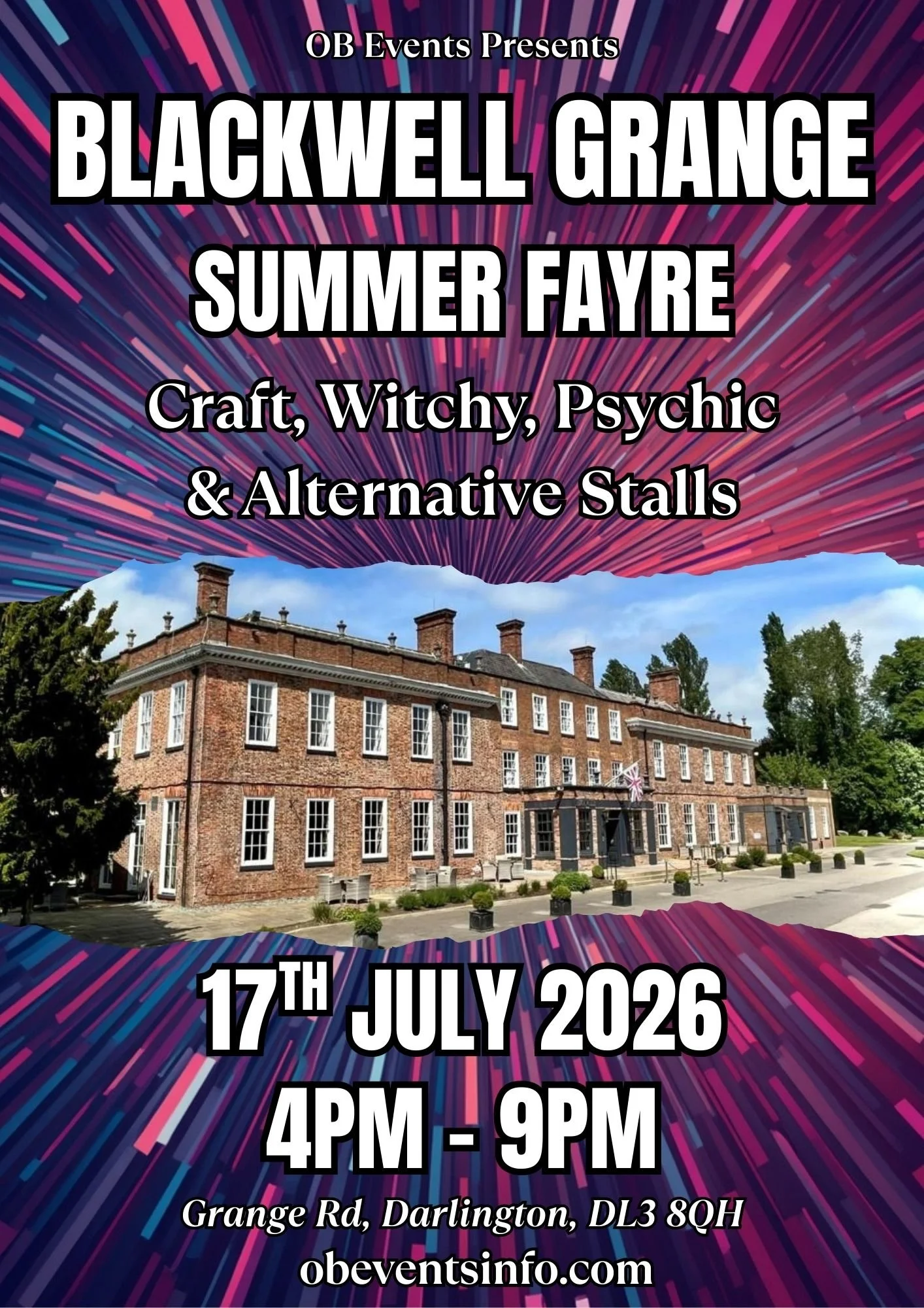 OB Events - Blackwell Grange Hotel Event July 2026. Craft & Artisan Stalls, Clairvoyants,  Alternative Stalls, Food & Drinks
