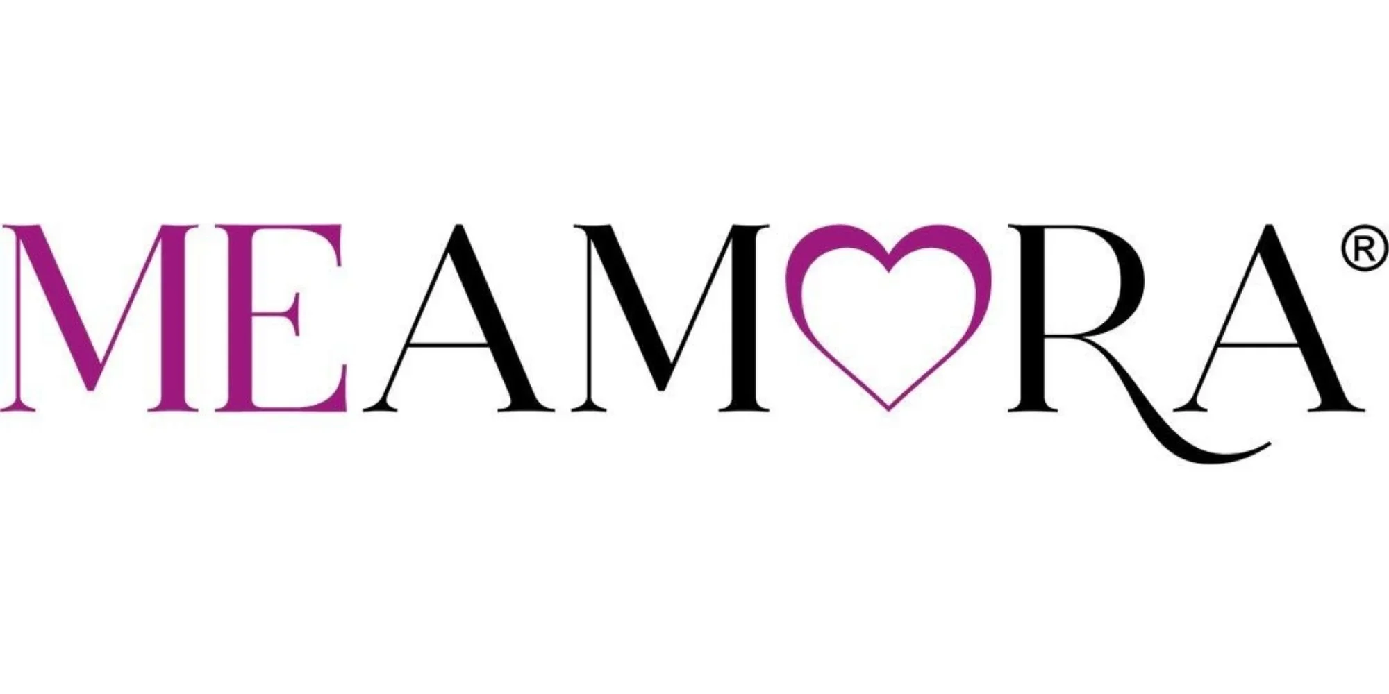 MEAMORA logo with the word 'MEAMORA' in stylized black and purple letters, with a heart shape in place of the letter 'O'.