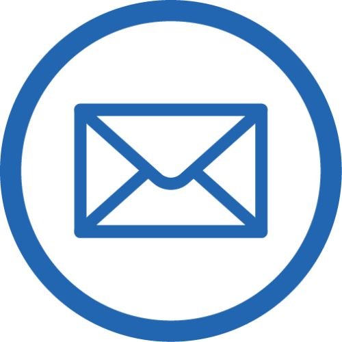 Blue email or message icon inside a blue circle.
