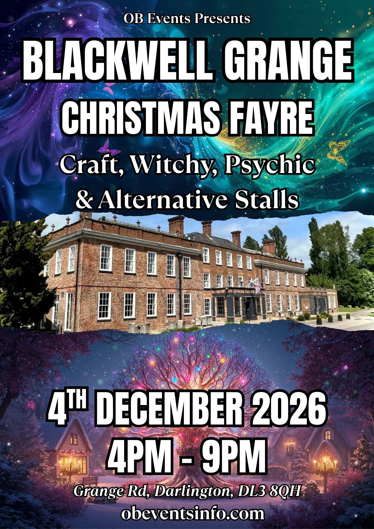 OB Events - Christmas Blackwell Grange Hotel Event December 2026. Craft & Artisan Stalls, Clairvoyants,  Alternative Stalls, Food & Drinks