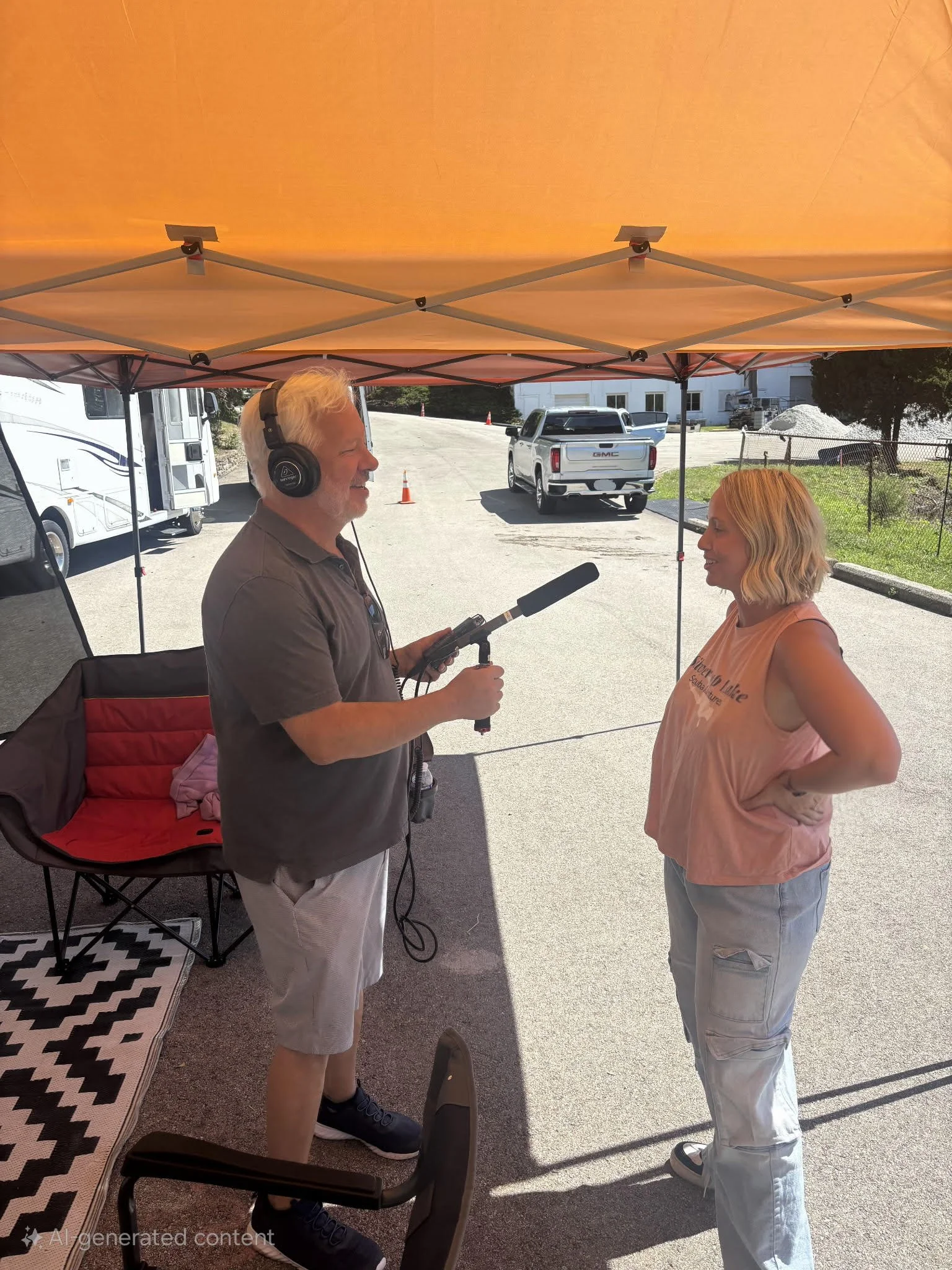 Andrea Lisby being interviewed at Silver Cup Lake Adventures in Cedarville, Ohio