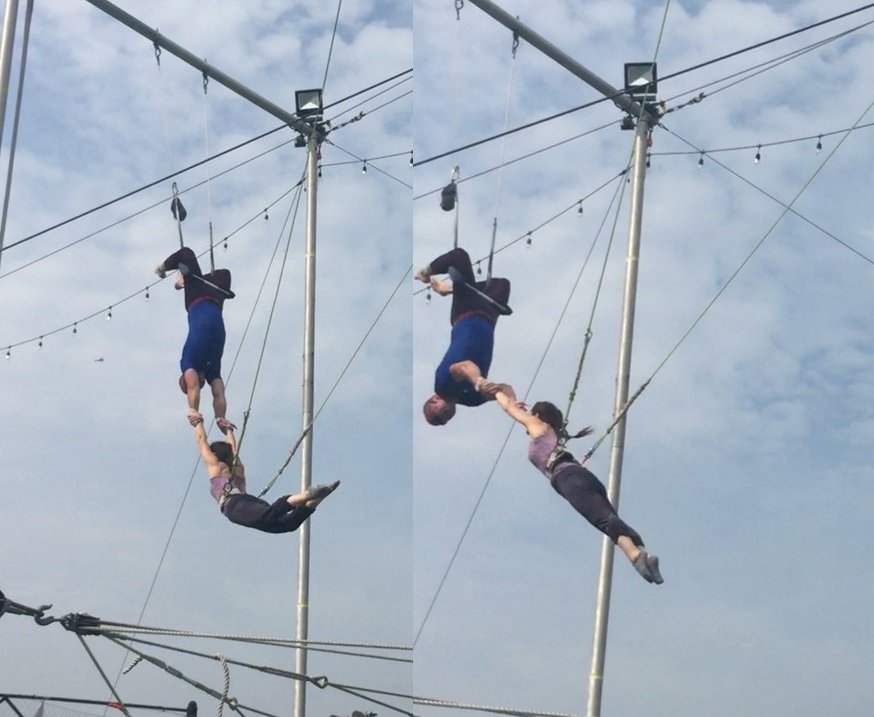 Emily Shapiro getting caught on the flying trapeze