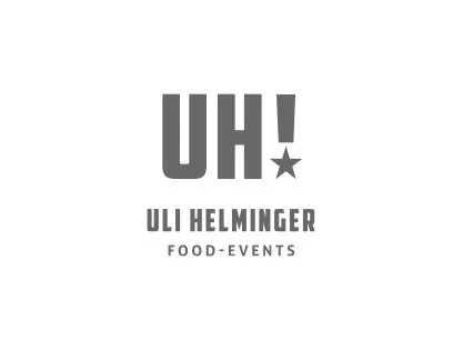 Logo mit Text 'UH! Uli Helminger Food-Events' und Stern symbol.