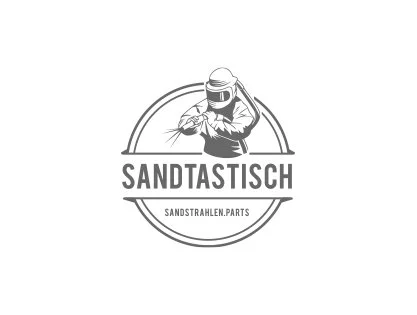 Logo für einen Sandstrahler mit dem Name 'Sandtastisch" sowie der URL 'sandstrahlen.parts'.