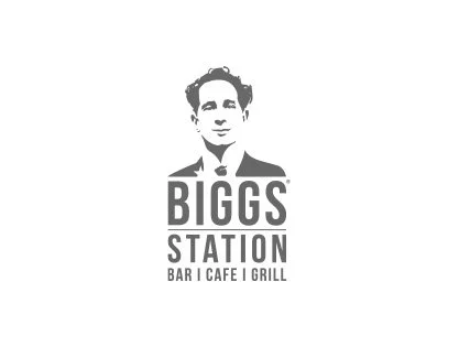 Logo für Biggs Station, Bar, Café, Grill mit einem stilisierten Porträt einer Person.