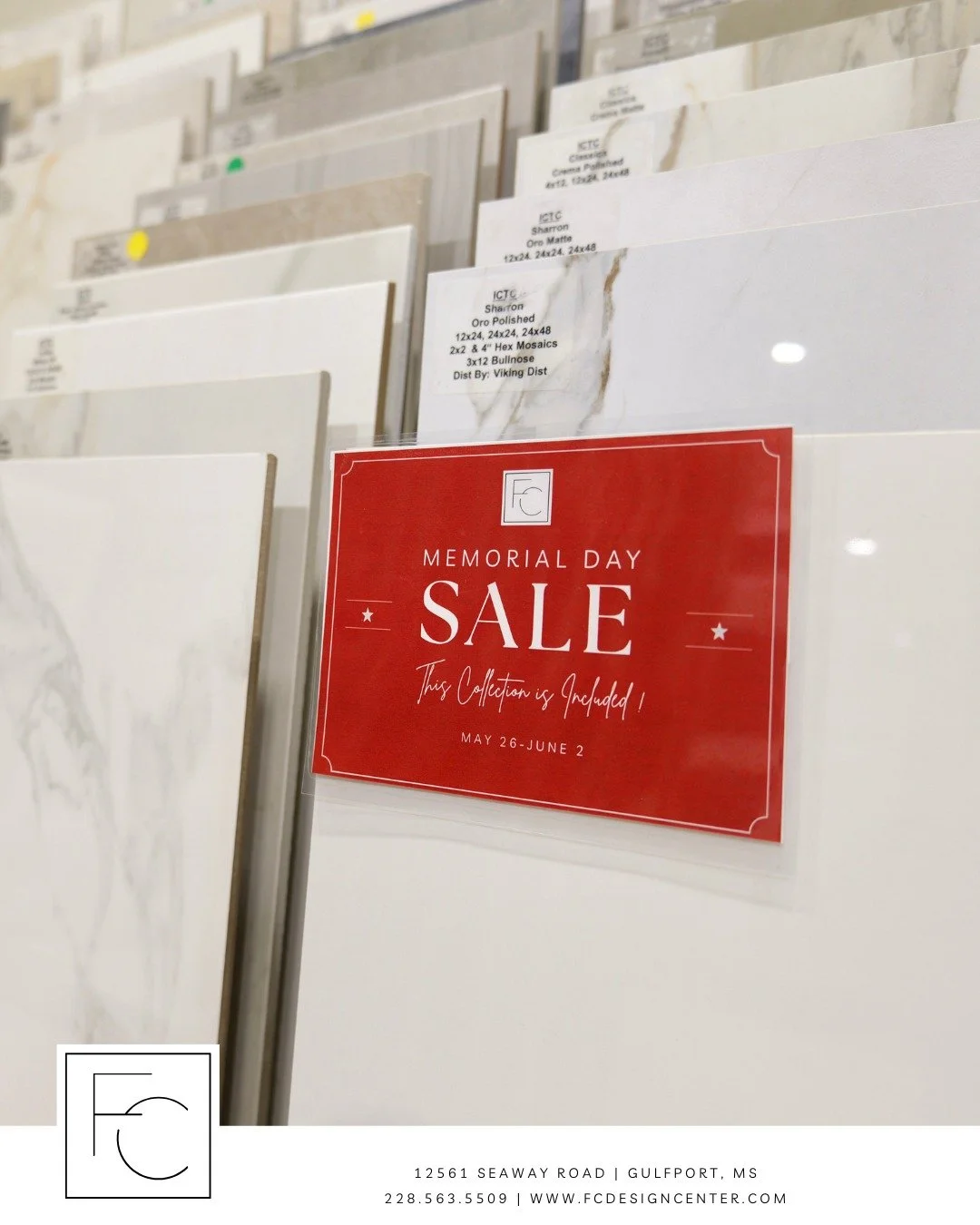 Wondering what&rsquo;s included in our Memorial Day Sale? Here&rsquo;s a closer look 👀✨

Enjoy savings on select material orders throughout the showroom during our Memorial Day Sale &mdash; including flooring, tile, surfaces, and more.

Whether you&