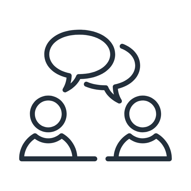 Illustration of two people having a conversation with speech bubbles above their heads.