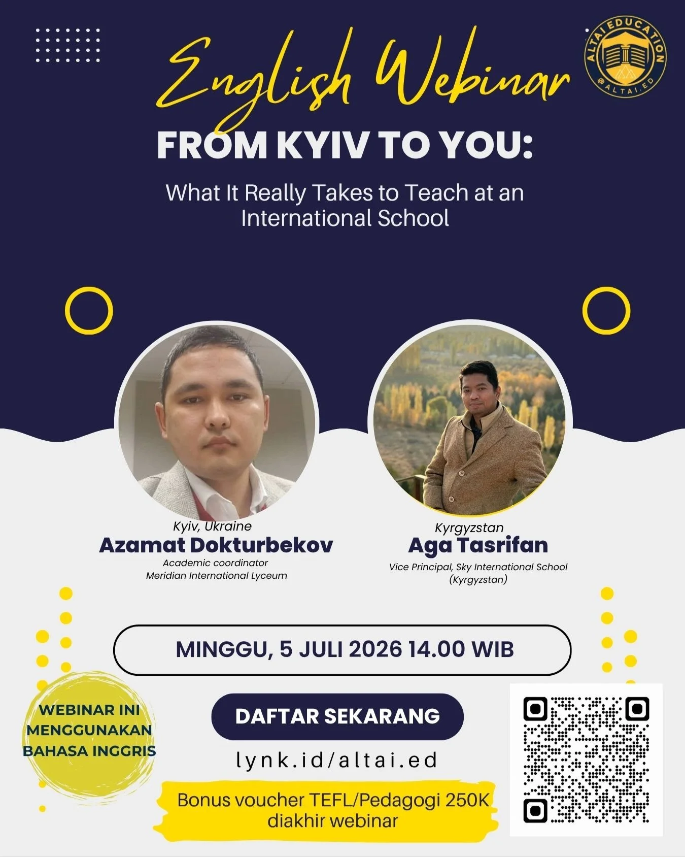 Most webinars bring you teachers who share their experience.

This one brings you the person who evaluates them.

Azamat Dokturbekov is an Academic Coordinator at Meridian International Lyceum in Kyiv, Ukraine 🇺🇦 &mdash; originally from Kyrgyzstan 