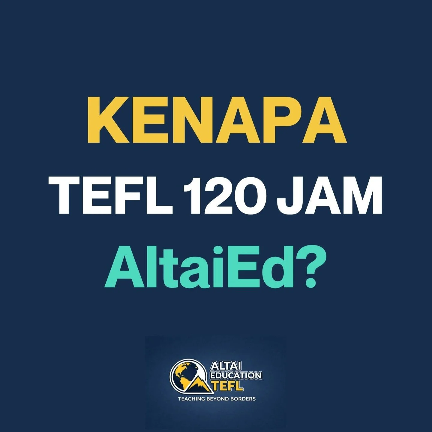 Kenapa Harus TEFL 120 Jam AltaiEd?

Karena tujuanmu bukan hanya mendapatkan sertifikat, tetapi membuka peluang karier mengajar internasional.

Dengan TEFL 120 Jam AltaiEd, kamu akan mendapatkan:

✅ Sertifikasi TEFL 120 Jam
✅ Belajar dari mentor berpe