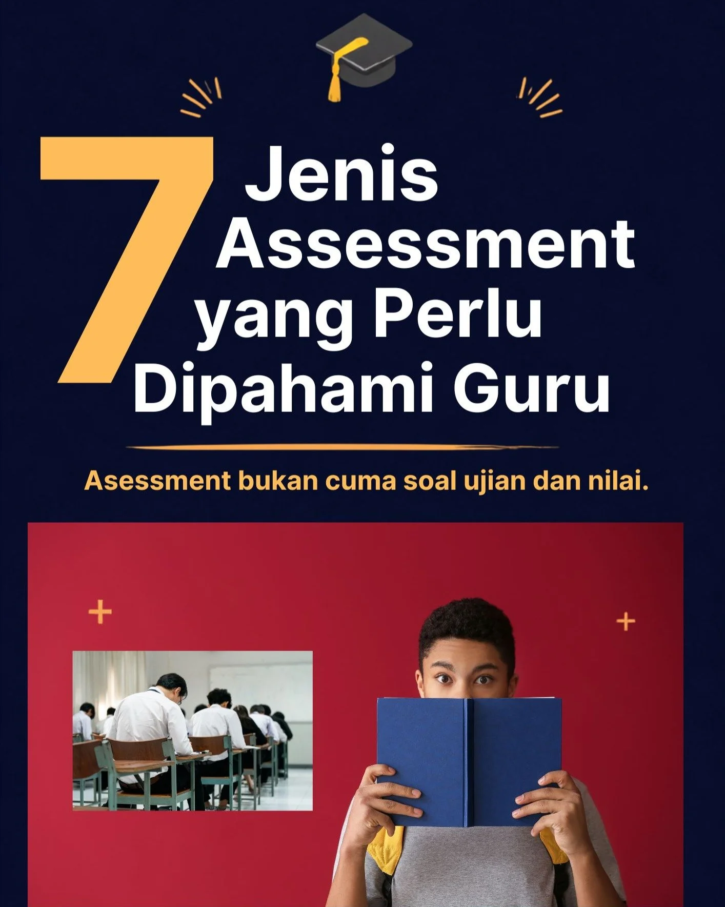 Assessment bukan cuma ujian dan nilai. 

Guru yang efektif tahu kapan dan bagaimana menggunakan berbagai jenis assessment untuk membantu siswa berkembang. 

Swipe untuk kenalan dengan 7 jenis assessment yang wajib dipahami guru! 

Save untuk referens