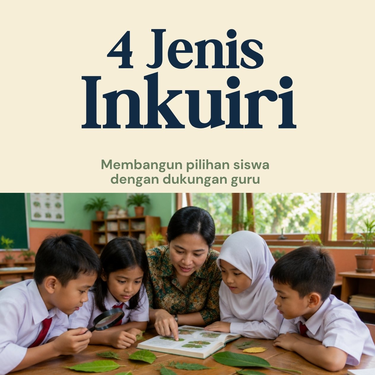 4 Jenis Inkuiri: dari arahan guru menuju kemandirian siswa. 

Dalam pembelajaran berbasis inkuiri, siswa tidak hanya menerima informasi, tetapi belajar bertanya, menyelidiki, memilih sumber, dan menunjukkan pemahaman mereka.

Ada empat tingkat inkuir