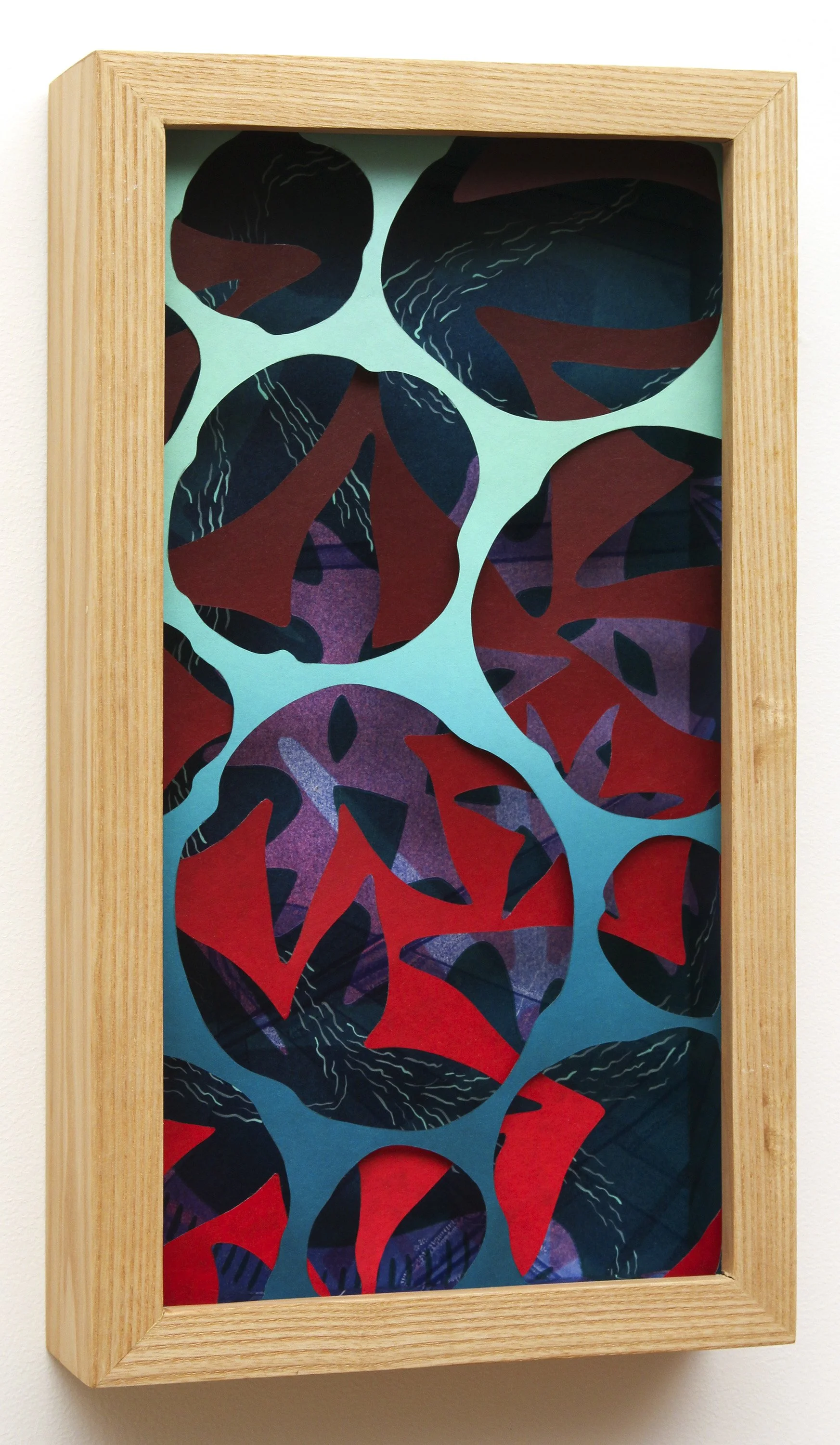 Corollary Denouement, monotype, cut paper, gouache, 14” x 7.75” x 2.5”