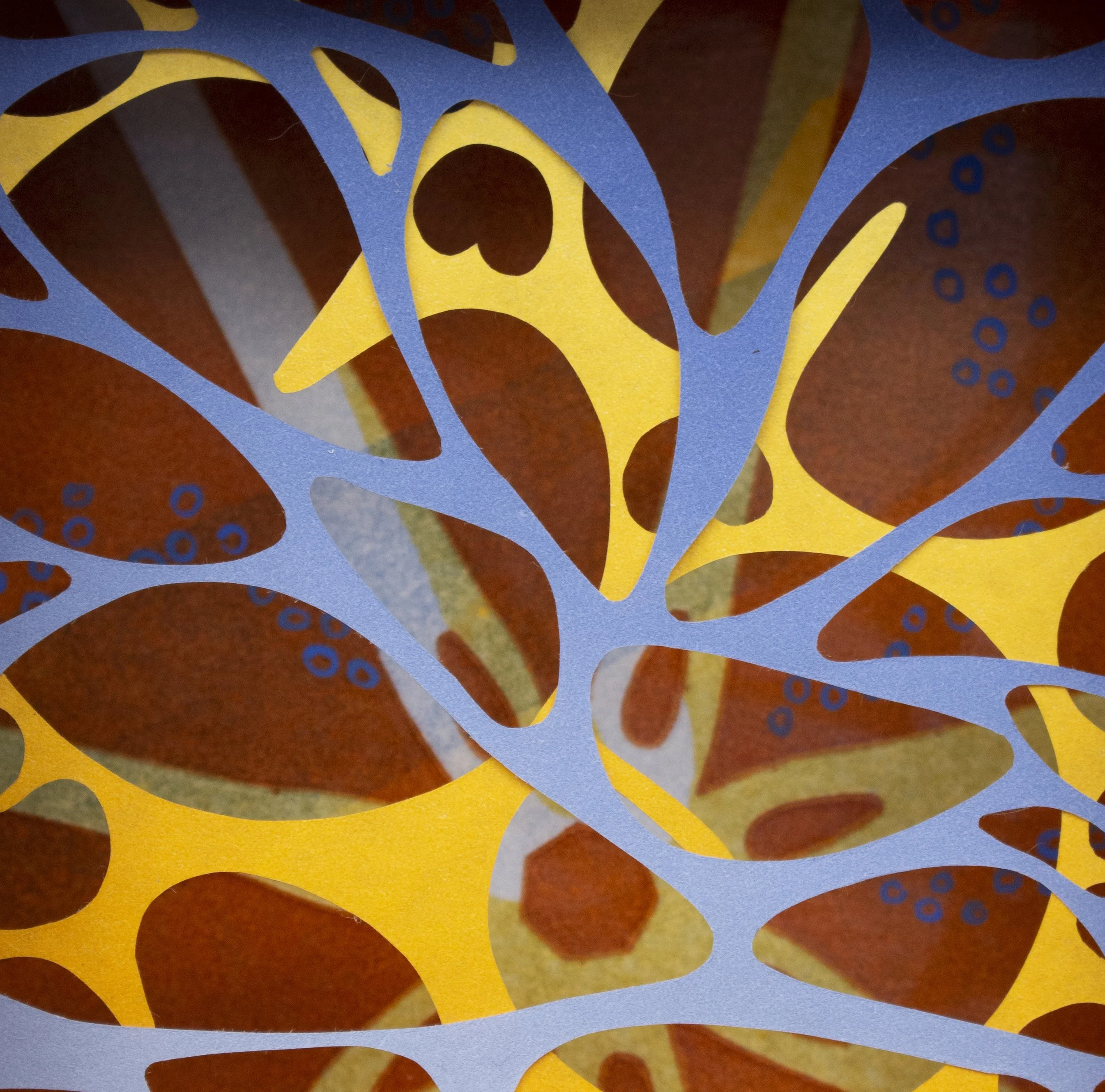 Precipitate, monotype, cut paper, gouache, 6.25” x 5.75” x 2.5”