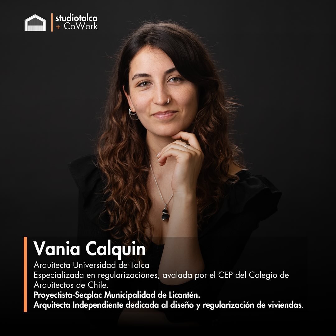 &iexcl;Conoce a nuestros coworkers!

🏢 Vania Calquin, Arquitecta graduada de la Universidad de Talca, con una especializaci&oacute;n en regularizaciones avalada por el CEP del Colegio de Arquitectos de Chile. Adem&aacute;s, cuenta con una certificac