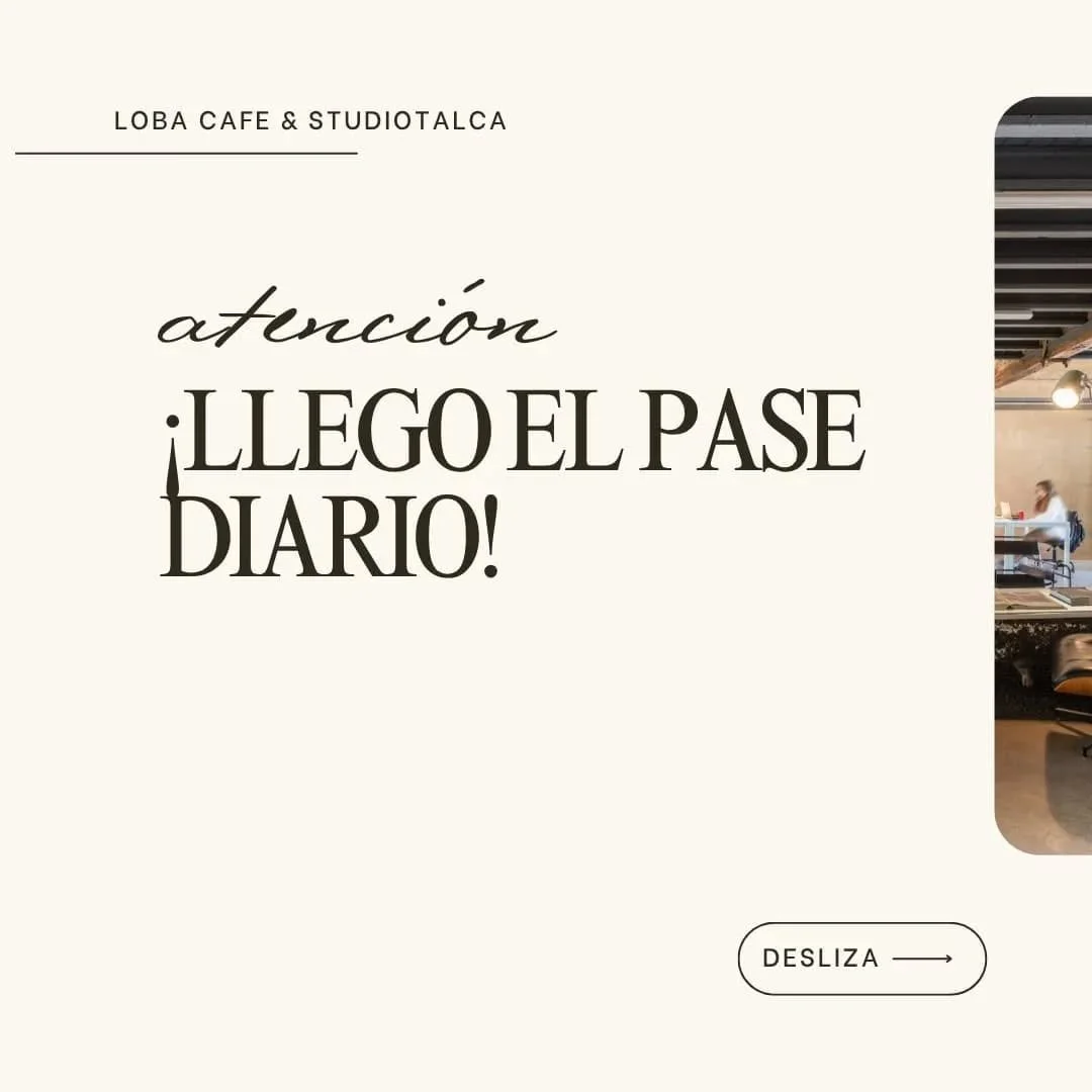 ¡Lanzamos el PASE DIARIO en Studio Talca!
Ahora puedes venir a trabajar, estudiar o crear por el día, sin compromiso mensual y con café incluido ☕✨
💻 8 horas de uso libre del espacio
☕ 1 café a elección (preparado