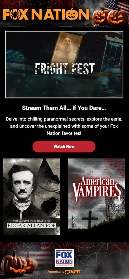 Halloween email blast for Fox Nation.