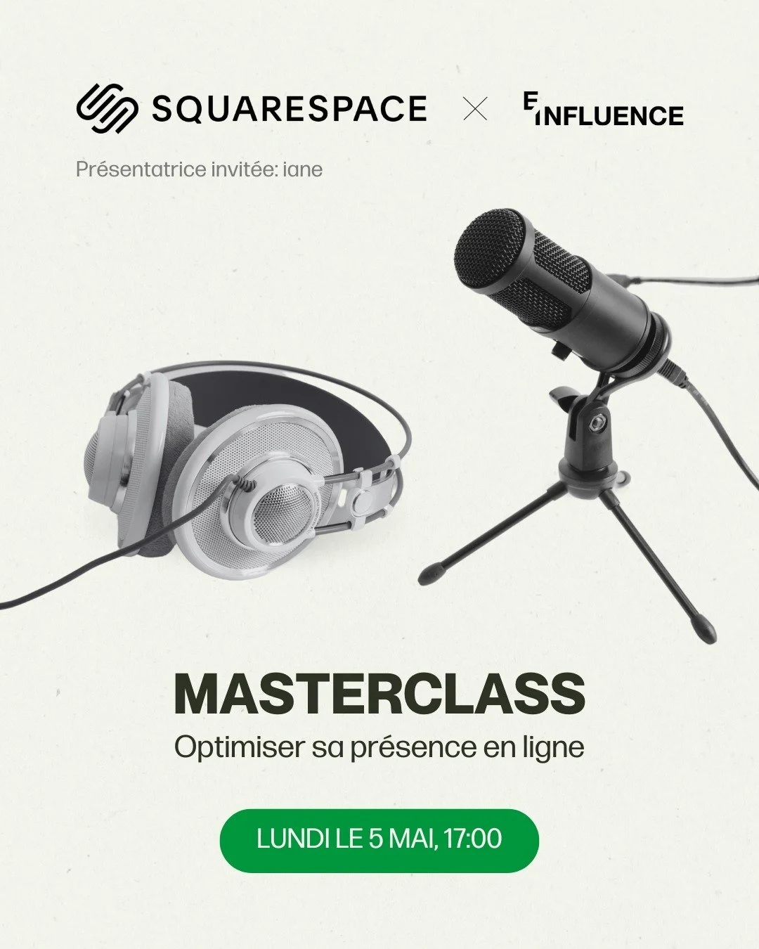 &Agrave; venir (et &agrave; ne pas manquer!): masterclass virtuelle avec @e_influence ✨

Ce qu'on couvrira 👇
Comment cr&eacute;er son site web avec @squarespace 
D&eacute;velopper son identit&eacute; visuelle de marque
Lancer son site web en toute c