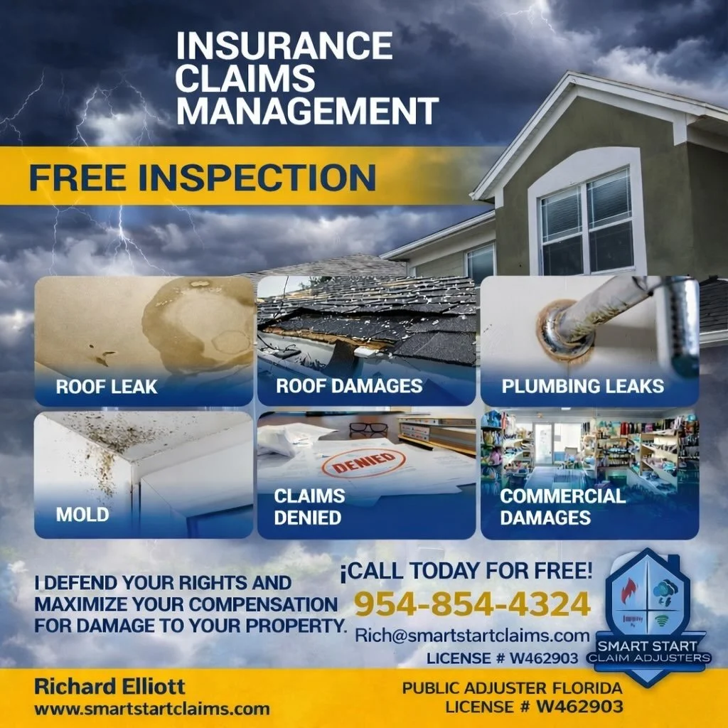 ⛈️ Storm Damage? Don&rsquo;t Face the Insurance Company Alone.

If your home or business suffered roof leaks, water damage, mold, or a denied claim &mdash; you may be entitled to more than you think.

At Smart Start Claim Adjusters, we work for YOU, 