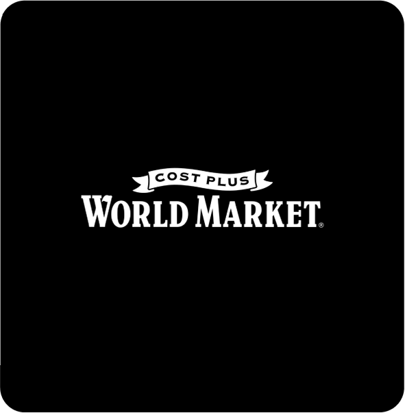 Cost Plus World Market logo in white centered on a black background.