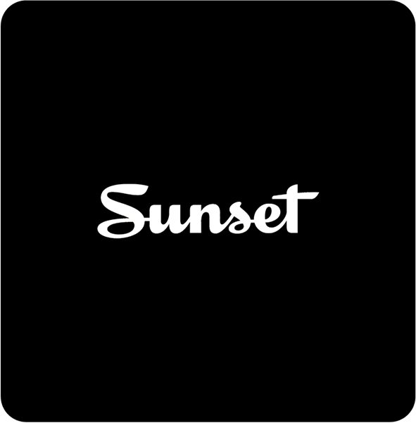 Sunset Magazine logo in white centered on a black background.