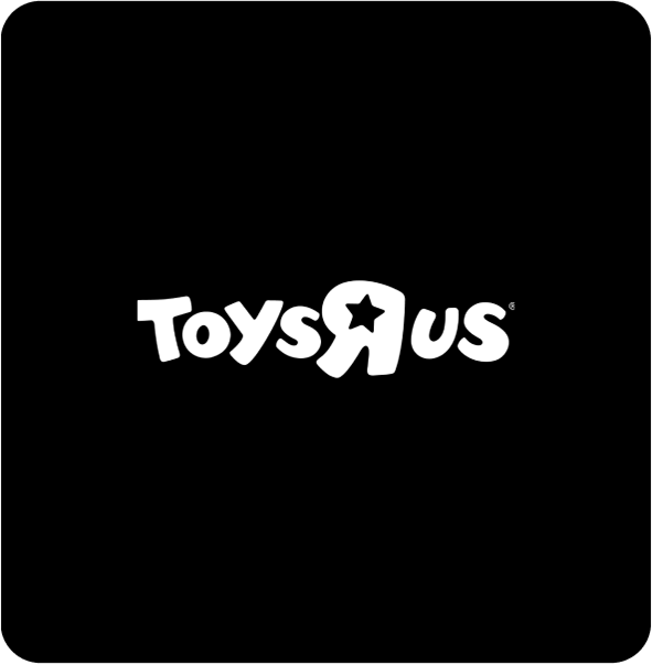 Toys"R"Us logo in white centered on a black background.