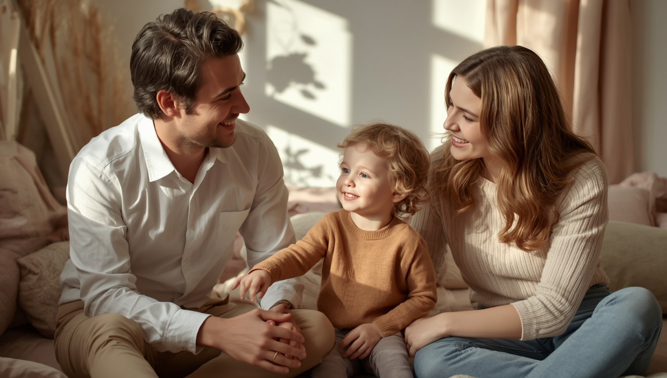 Parents listening to their child, illustrating thoughtfulness and everyday acts of care.