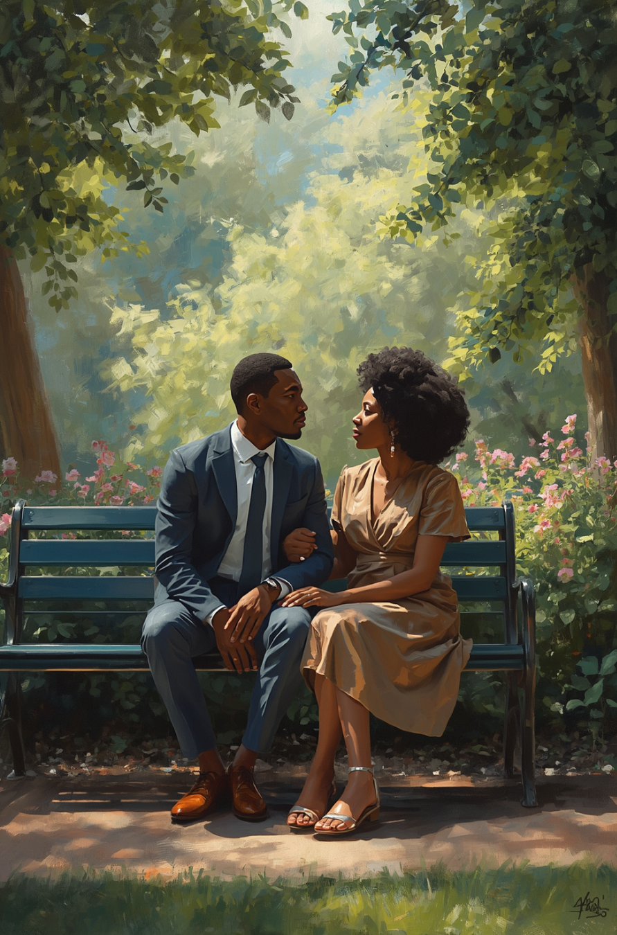 Couple sitting on a park bench