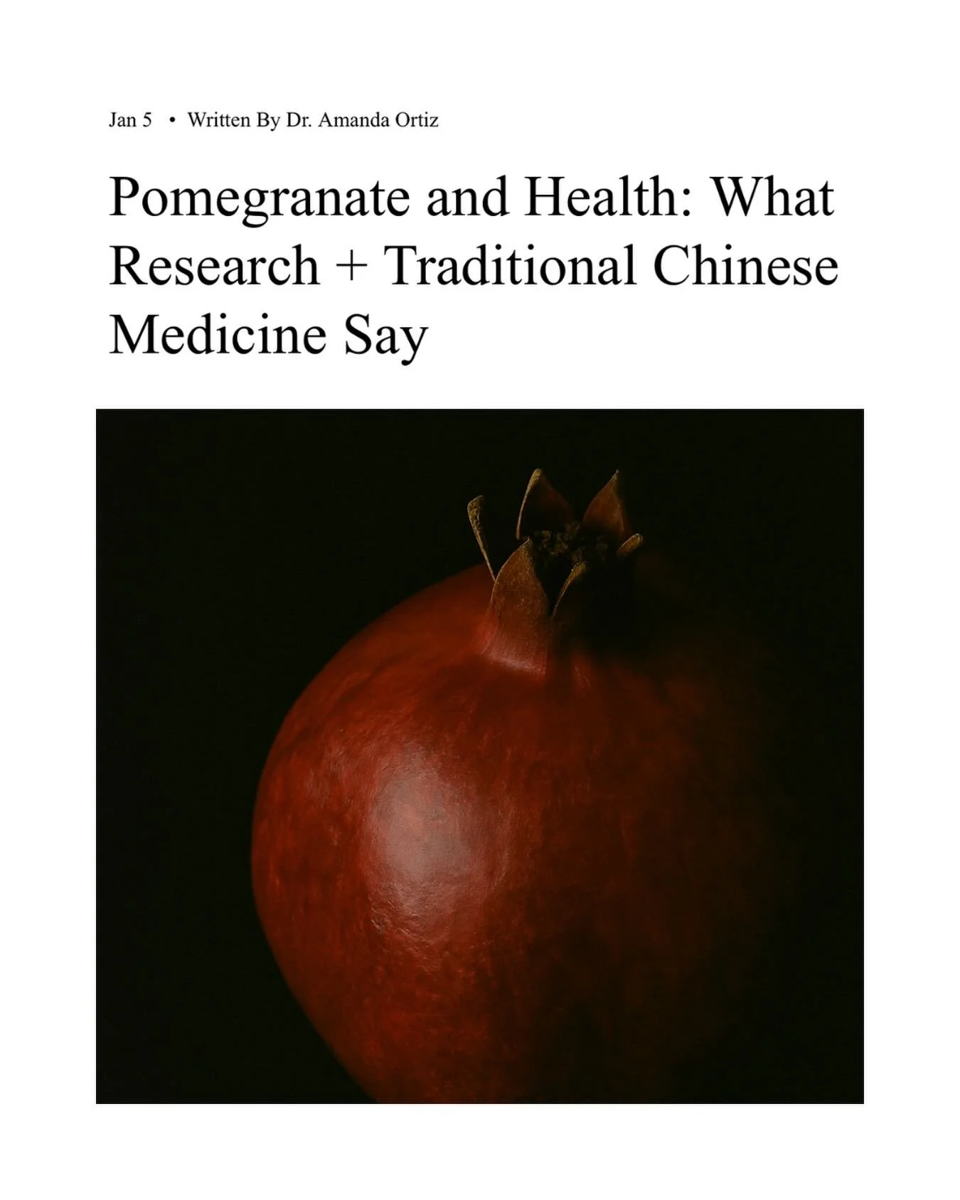 Pomegranate and Health: What Research + Traditional Chinese Medicine Say 🤍 

I thoroughly loved writing this &mdash; to read the full post, please visit www.dramandaortiz.com or click &ldquo;journal&rdquo; link in my bio. 🤍🤍 

Image generated usin