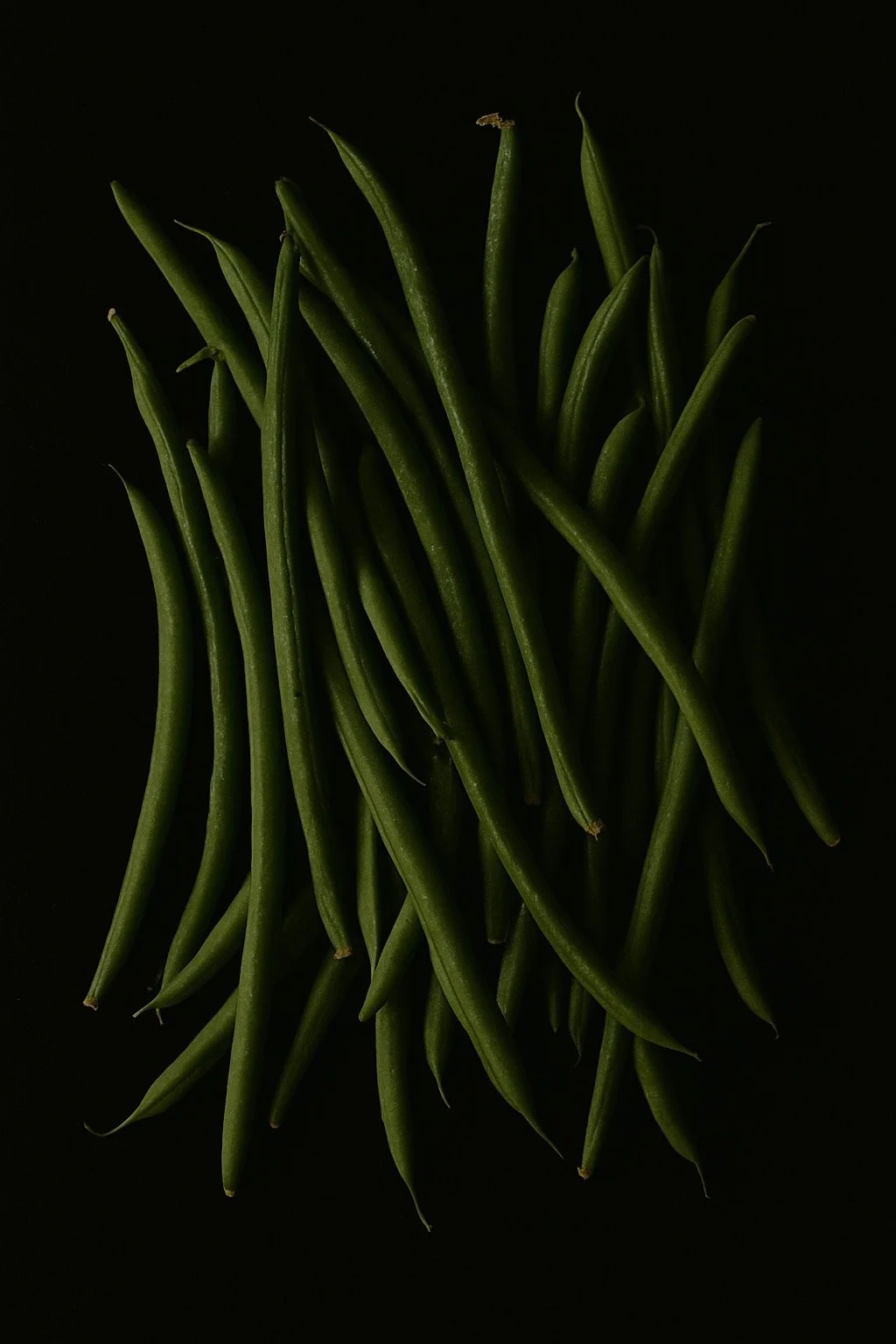green beans on a black background