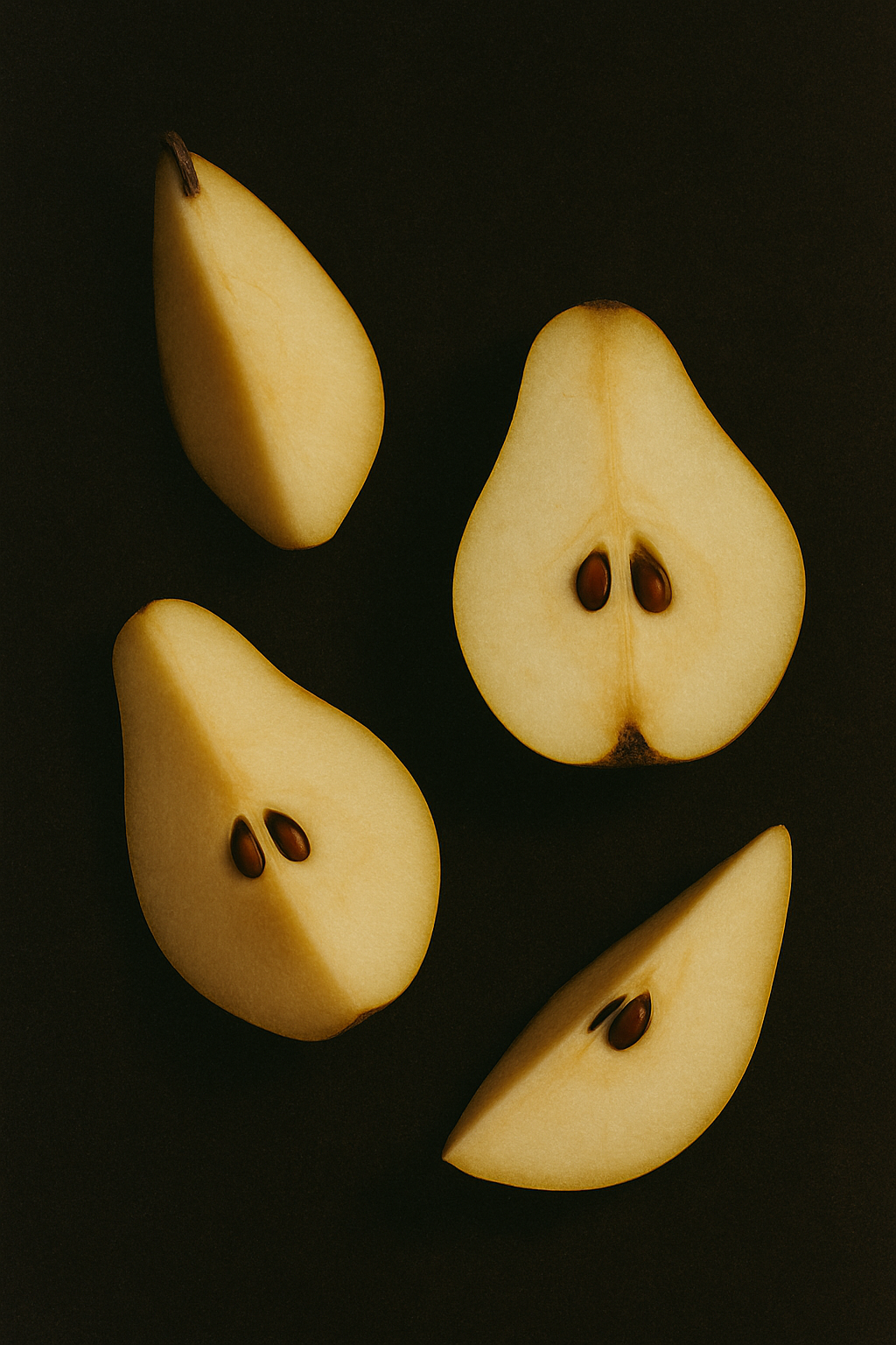 slices of pear on a black background
