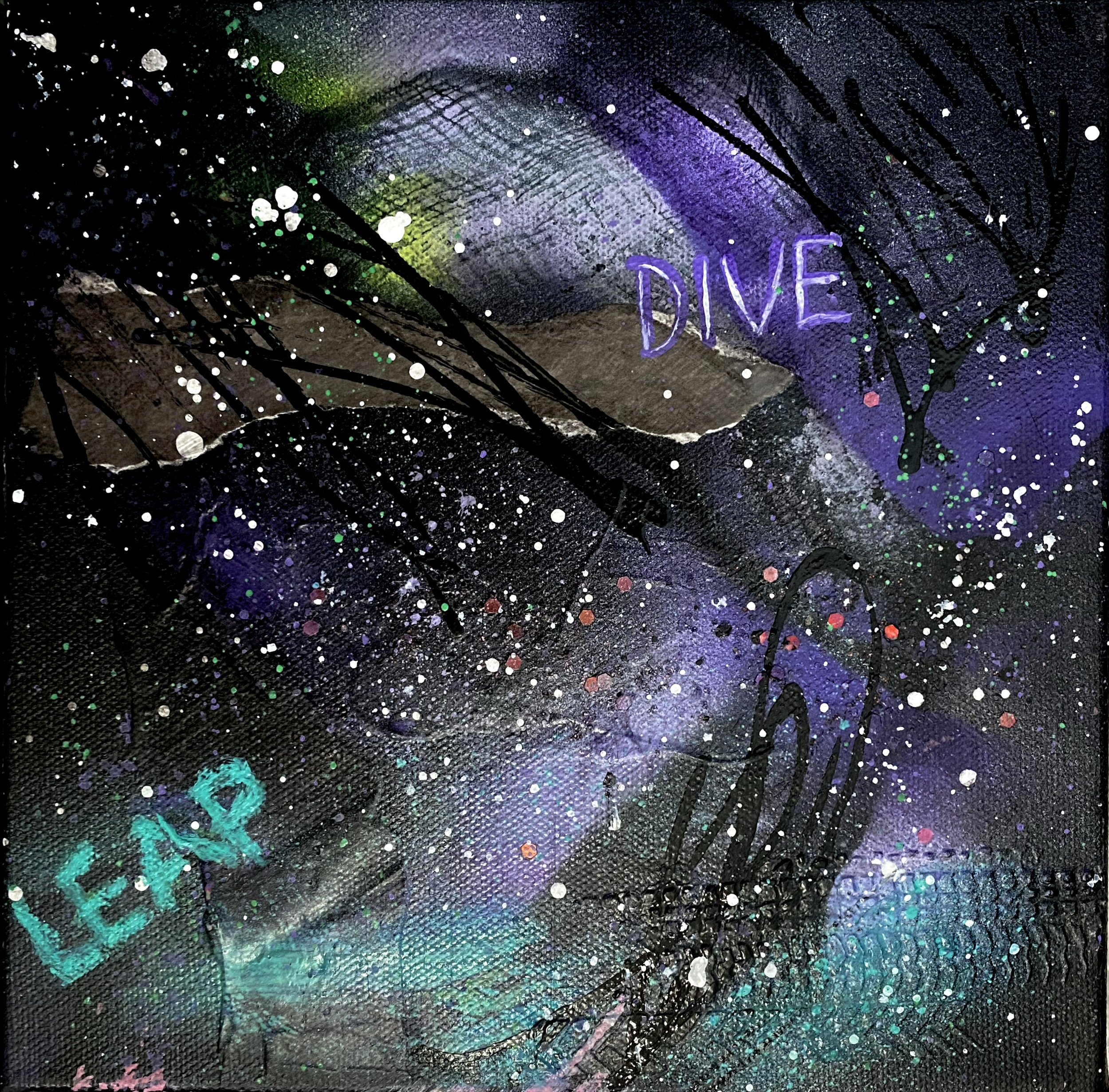 "LEAP" Mixed Media & Oil on stretched gallery depth canvas. 8" x 8". $49.