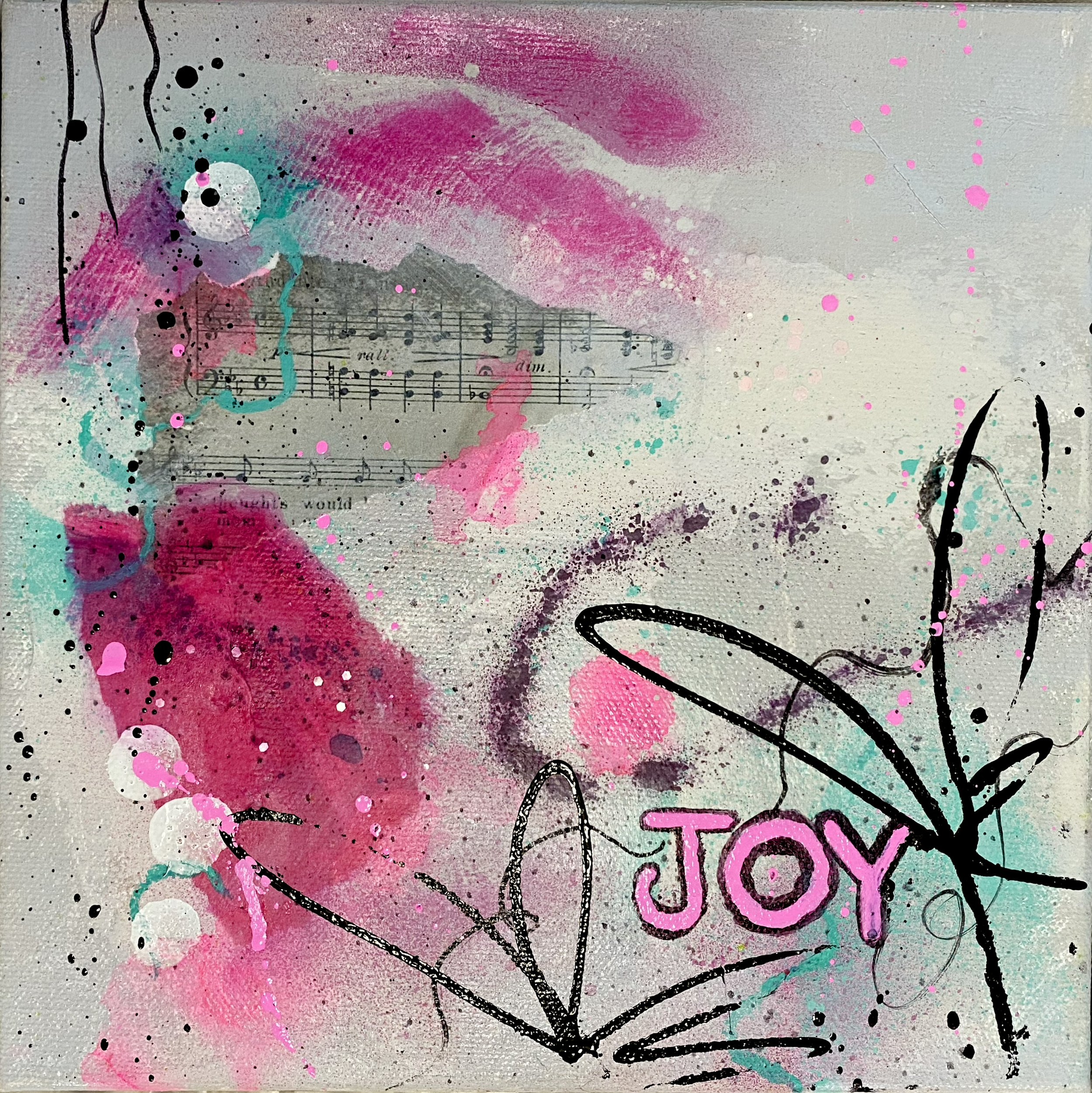 "JOY" Mixed Media & Oil on stretched gallery depth canvas. 8" x 8". $49.
