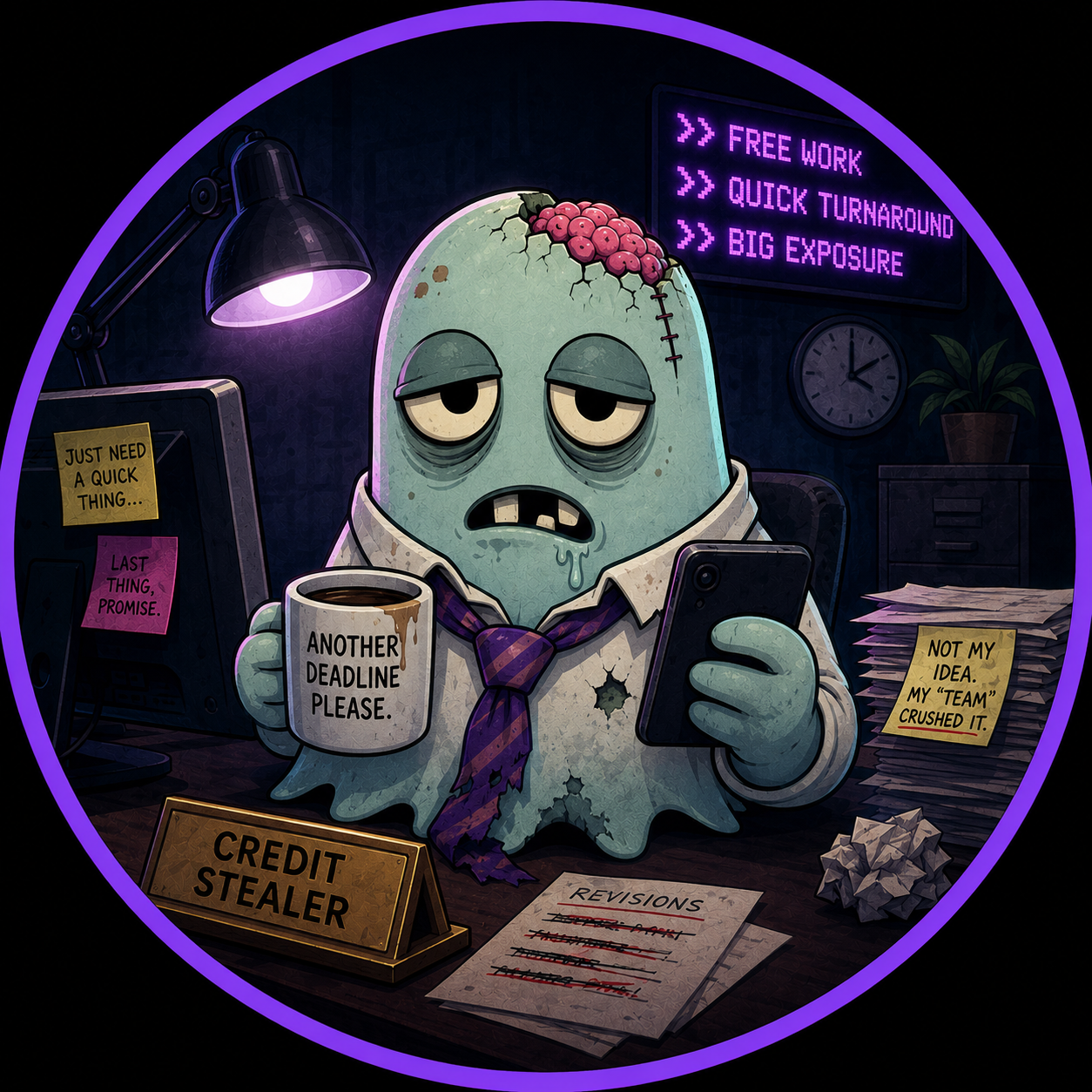 Cartoon ghost with large glossy eyes, small mouth, pink cheeks, standing against an orange background.