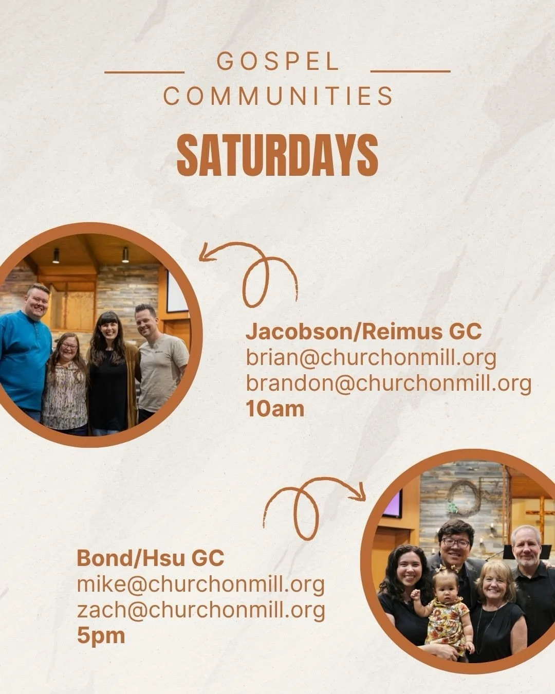 Our last group of Gospel Communities meet on Saturdays! If you&rsquo;re not connected to a smaller group, check out one of the groups in the next couple of weeks. 

#churchonmill #churchfamily #makingdisciples #helpingchurches #tempe
