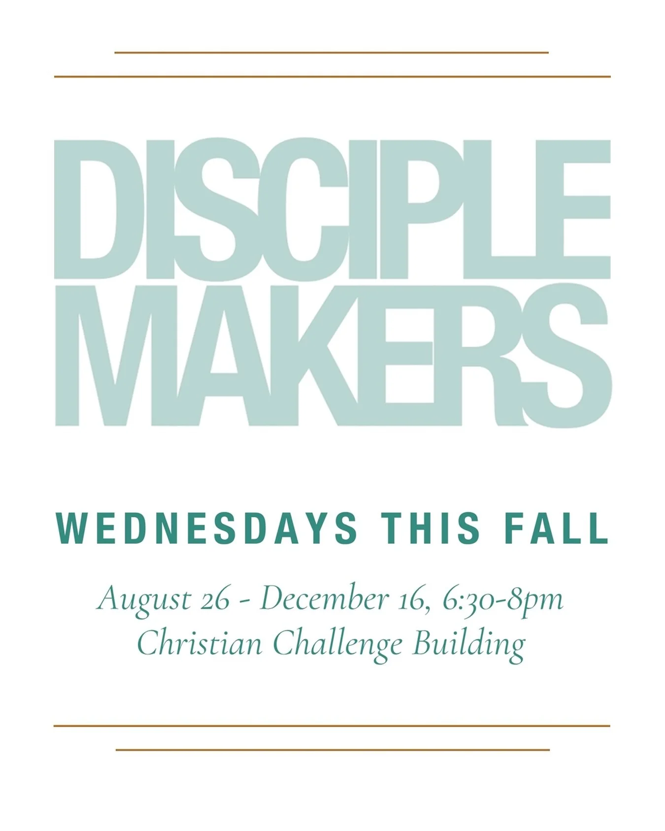 Starting tonight, Disciplemakers begins! If you&rsquo;re interested in learning about making disciples, join us at 6:30pm in the Christian Challenge building for an introduction.