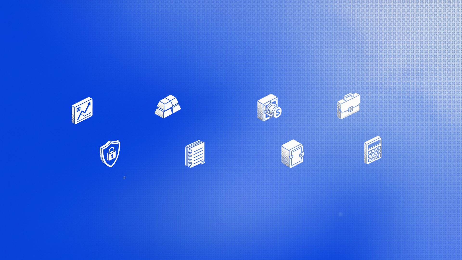 Digital illustration of various security and financial icons on a blue background.