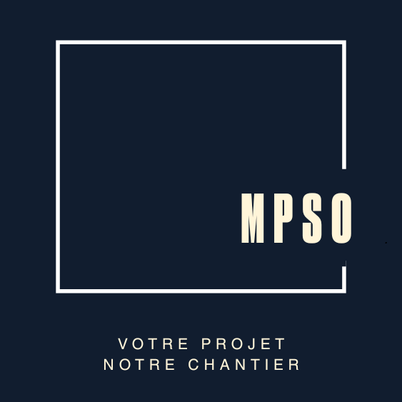 Logo avec le texte 'MPSO' et la phrase 'Votre projet notre chantier' sur fond bleu foncé.