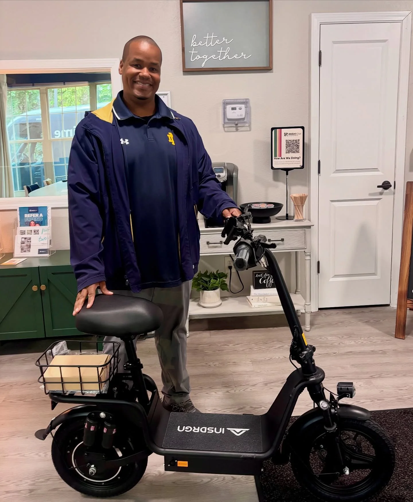 Congratulations, Carlton Lyons! 

Here is our lucky winner of our brand new electric scooter from Irish Row! 🛴 

Thank you to everyone who stopped by our booth at the Notre Dame Off-Campus Housing Fair - you all brought the energy and Irish spirit! 