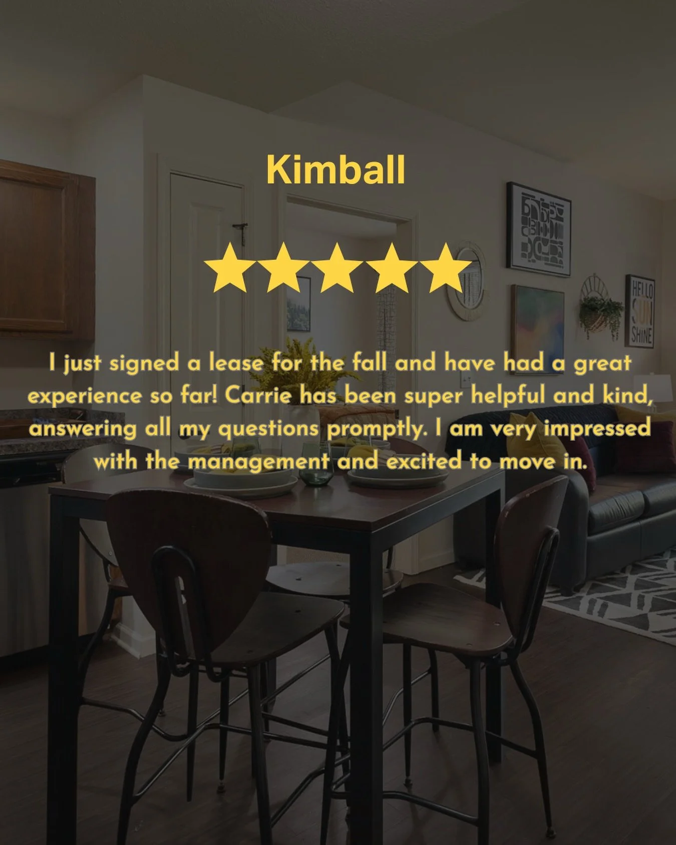 ⭐️ We LOVE reviews like these! ⭐️

If you are having a great experience living with us, we would be so grateful if you would share the love with a review. 

Had an awesome tour? 
A helpful interaction with our team? 
A moment that made you feel right