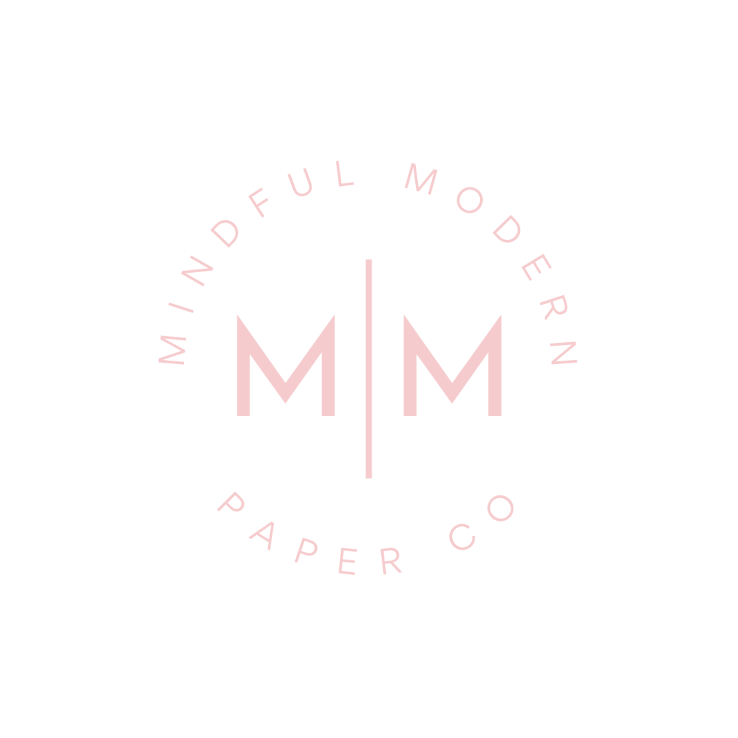 Logo with pink text and symbols reading 'Mindful Modern Paper Co.' with the initials 'MM' in the center, separated by a vertical line.