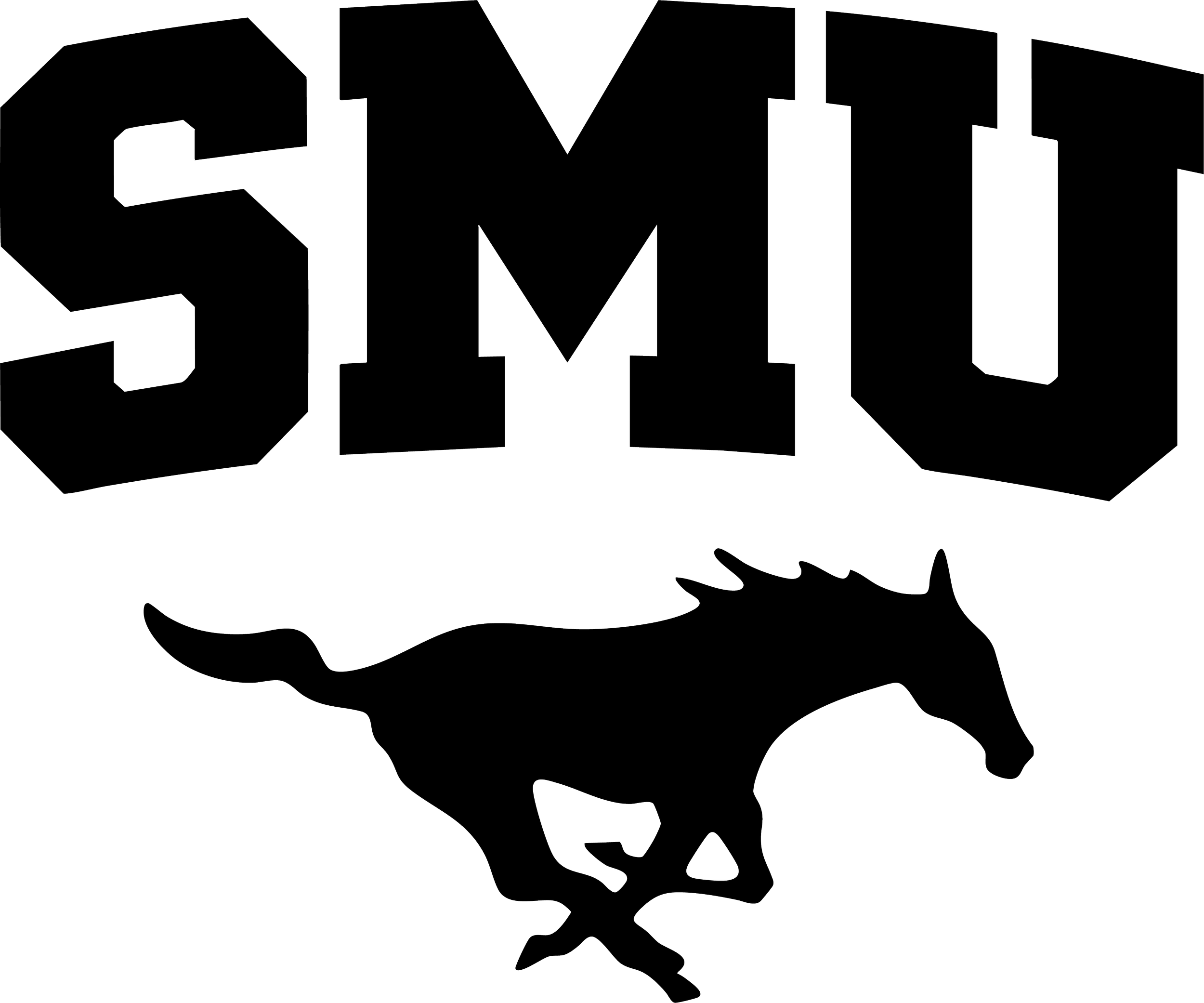 Outline of the word 'SMO' above a silhouette of a galloping horse.