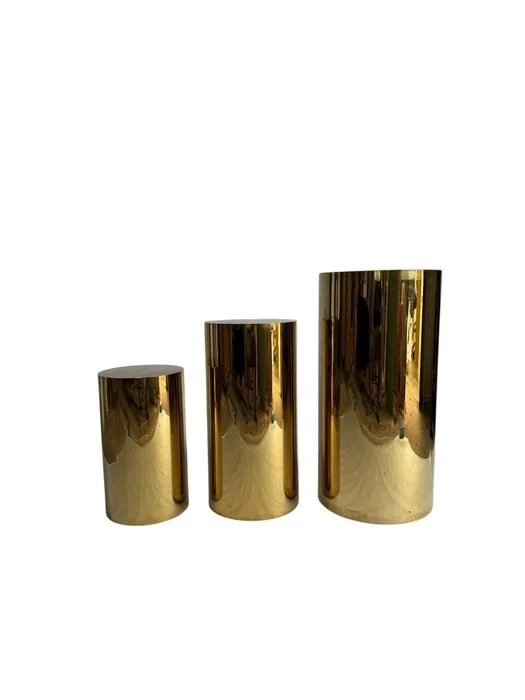 Gold Mirror Cylinder Pedestals (Set of 3)