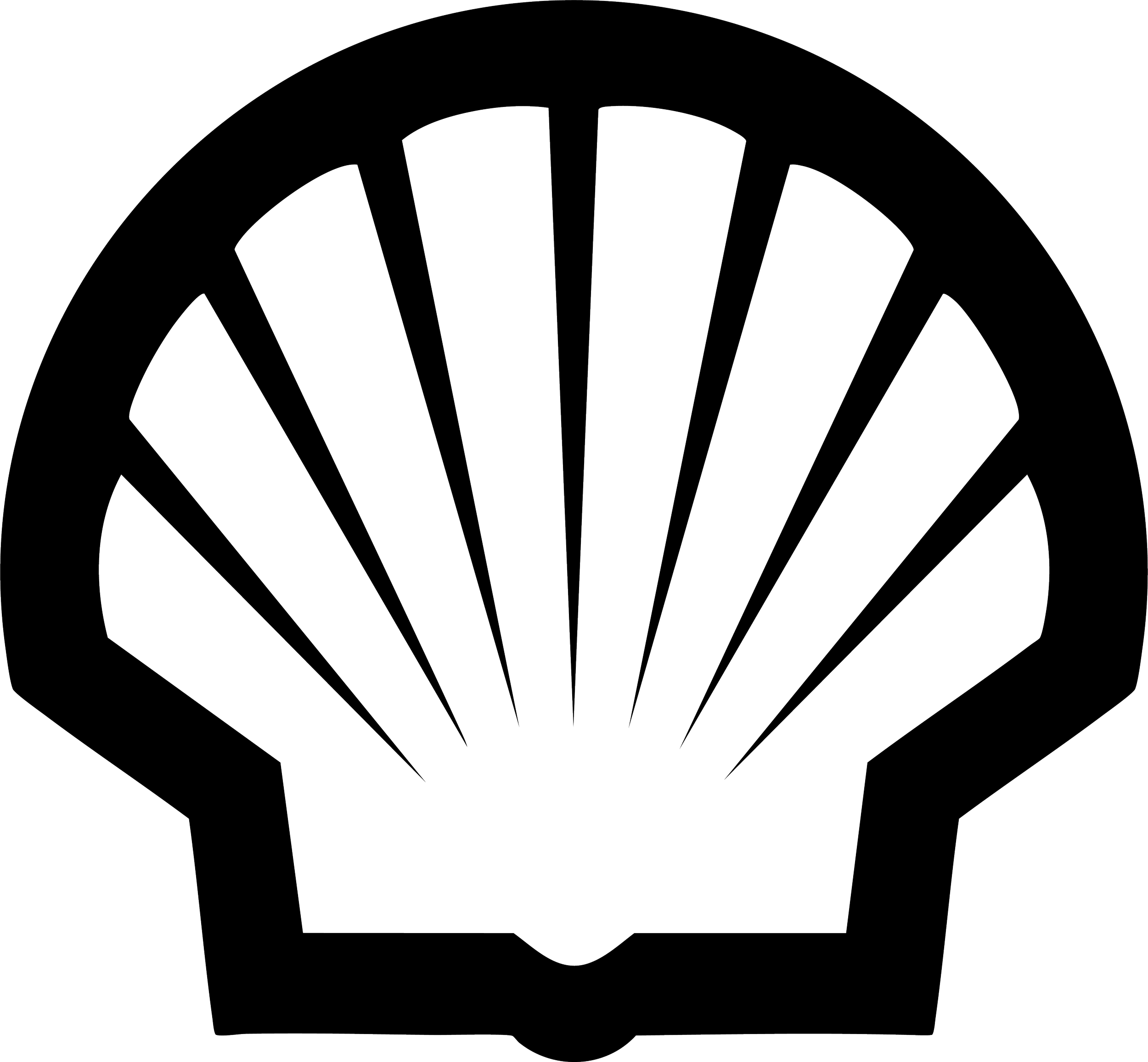 Outline of a Shell logo with internal lines indicating a fan or shell shape.
