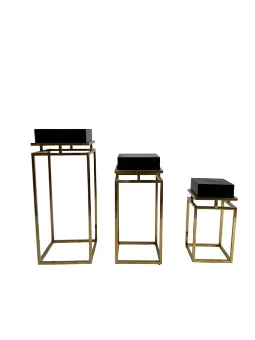 Gold Square Frame Pedestals (Set of 3)