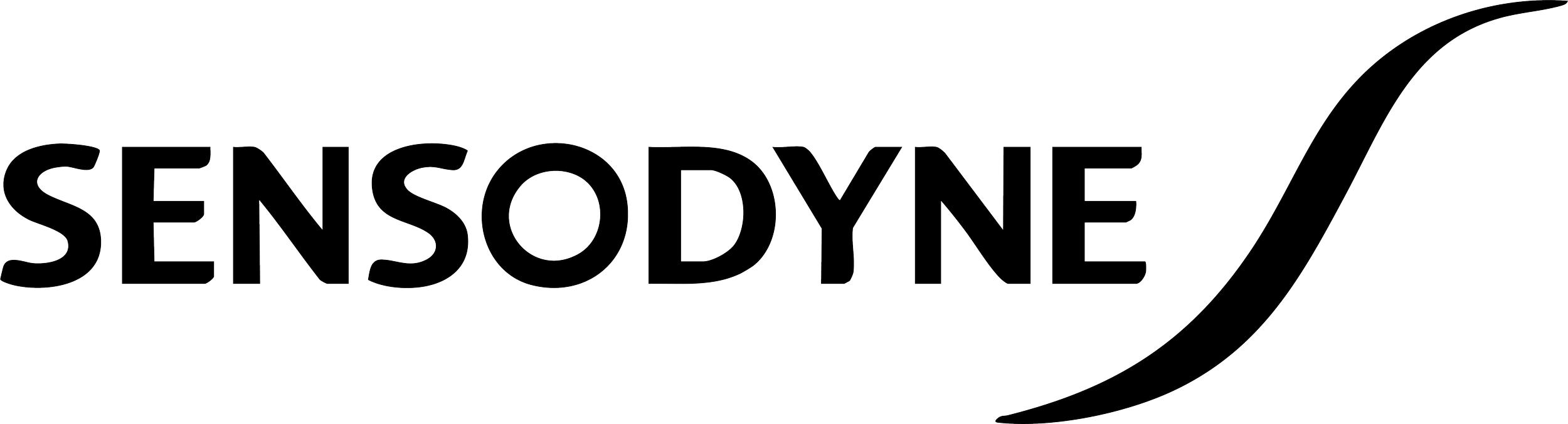 SENSODYNE logo in black outline text on a transparent background.