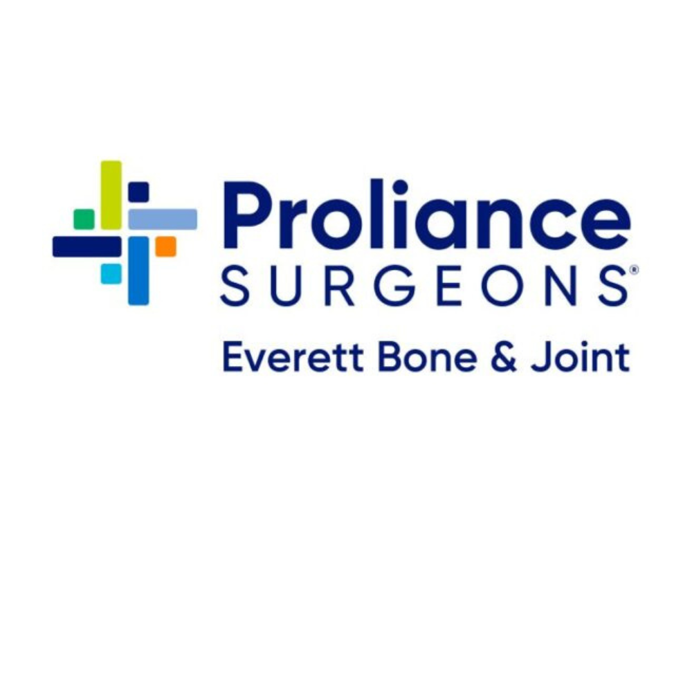 Logo for Proliance Surgeons, Everett Bone & Joint, featuring a colorful cross symbol.