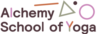 Logo for Alchemy School of Yoga with stylized text and shapes.