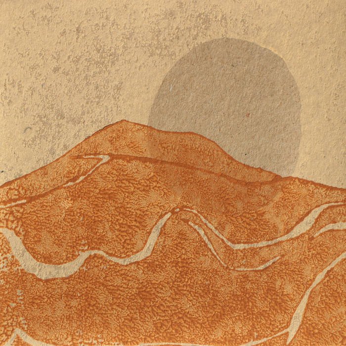 Watercolor painting of a mountain landscape with a prominent mountain and winding rivers.