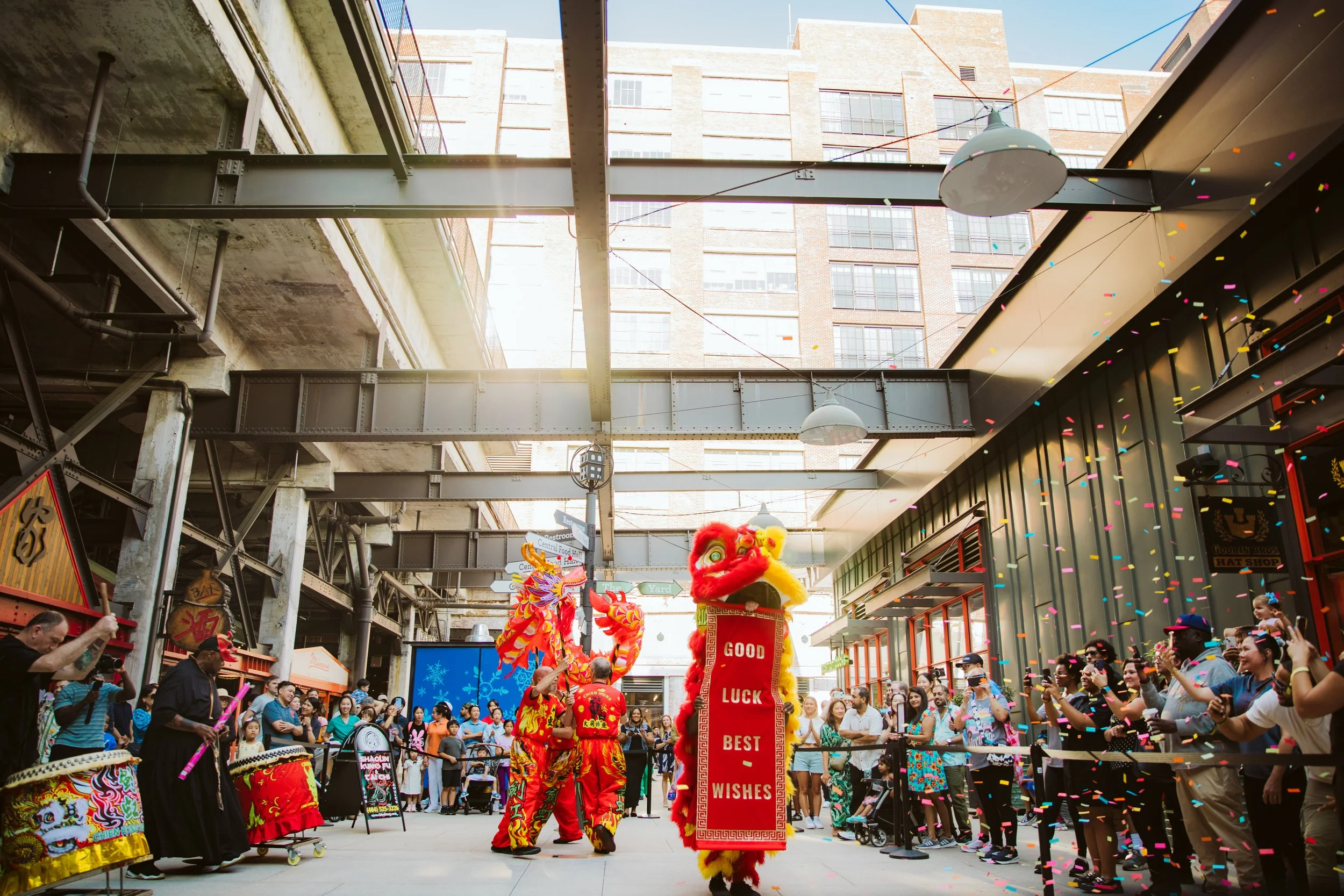 Musical DJ setup and live art at the Market East opening celebration